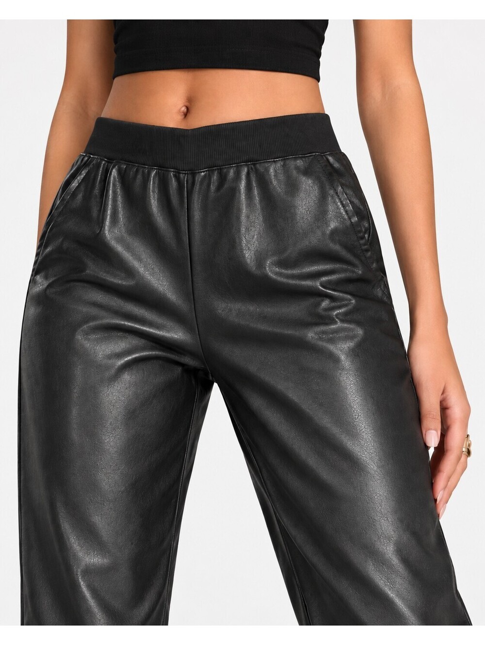 Matty M Faux Leather Jogger Pants Womens Size Medium Black Elastic Waist